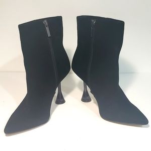 Black Suede Pyramid Heel Booties